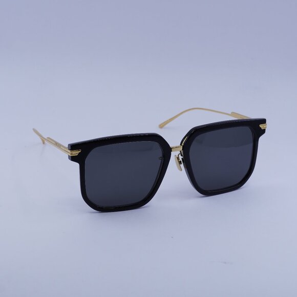 Bottega Veneta BV1083SA 001 Sunglasses Black/Gold Square Frame, Grey Lenses - Picture 1 of 9